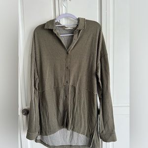 Green stripped button down.